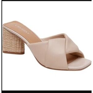 NEW Lisa Vicky Impress Nude Sheep Nappa Leather Square Peep Toe Sandals Heel 8.5